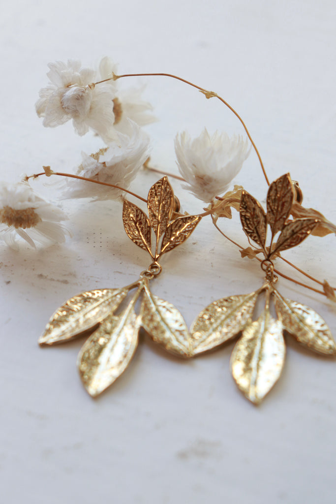 Cluster leaf drop earrings