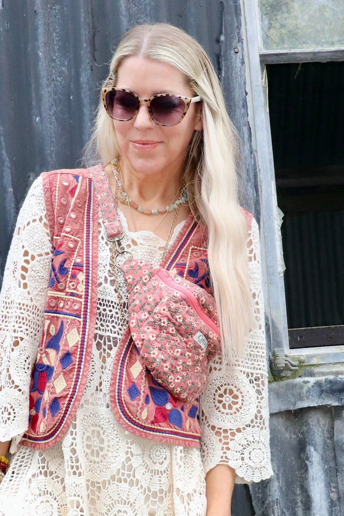 Acid washed embroidered waistcoat