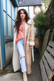 Shearling and faux suede trench coat