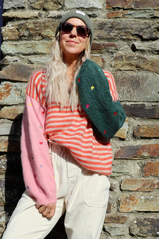 Colour block heart stripe jumper