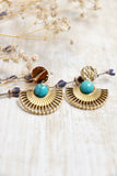 Fan earrings with turquoise stone (Gold)