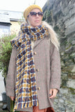 Mustard check knit scarf