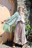 Mint fringed kimono