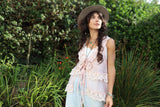 Lace trim tie front top