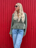 Crochet insert khaki blouse
