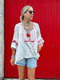 Aztec embroidered peasant blouse