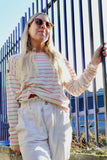 Striped button detail long sleeve tee