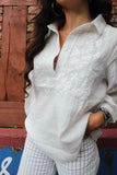 Embroidered cheesecloth blouse