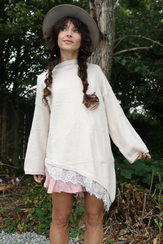 Asymmetrical lace trim jumper