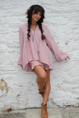 Crochet insert peasant blouse (Pink)