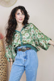 Khaki floral silky blouse