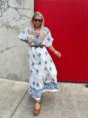 Floral embroidered border dress