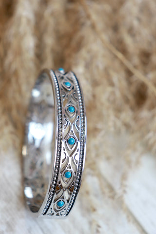 Turquoise stone filigree bangle