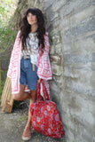 Floral cotton quilted handbag (Red)