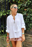 Crochet insert peasant blouse (White)