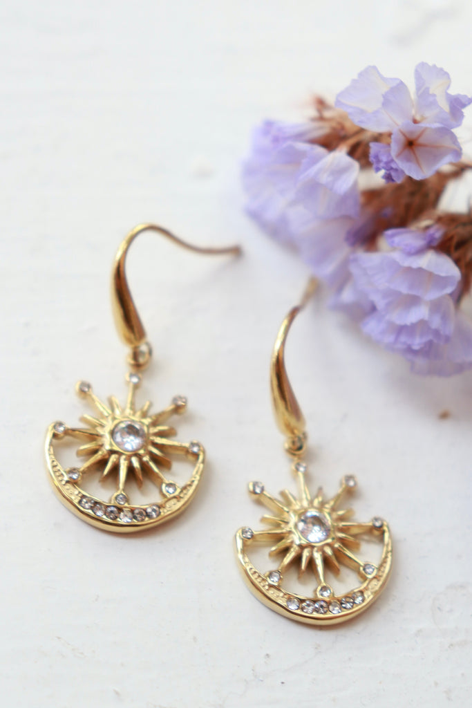 Crescent moon and sun earrings