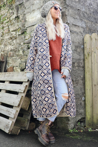 Long diamond quilted jacket