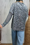 Oversized sequin and velvet silver t-shirt
