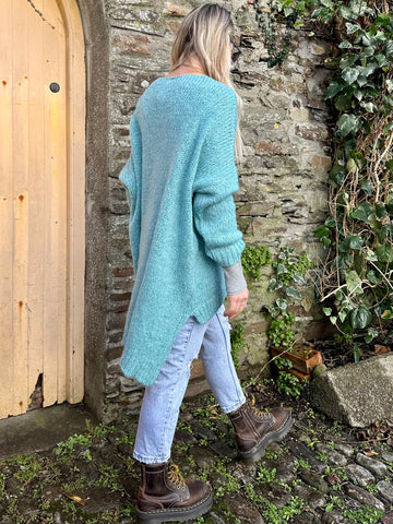 Dip back knit jumper (Cyan)