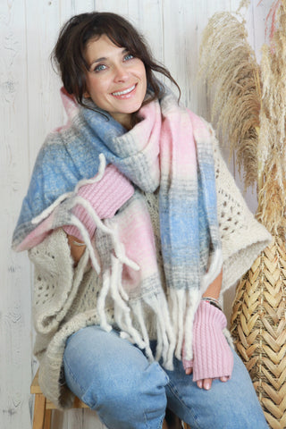 Pastel striped tassel scarf