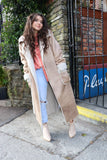 Shearling and faux suede trench coat