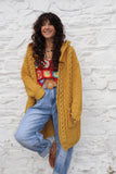 Chunky mustard knit hooded cardigan