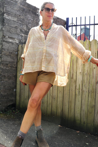 Tan check blouse
