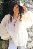 Embroidered silky peasant blouse