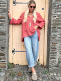 Crochet insert peasant blouse (Rust)