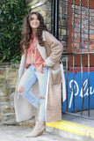 Shearling and faux suede trench coat