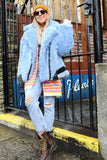 Fluffy periwinkle biker jacket