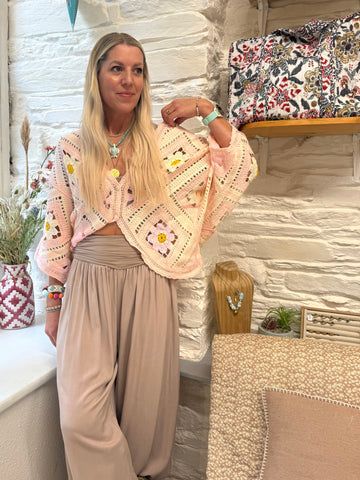 Light pink  flower crochet cardigan