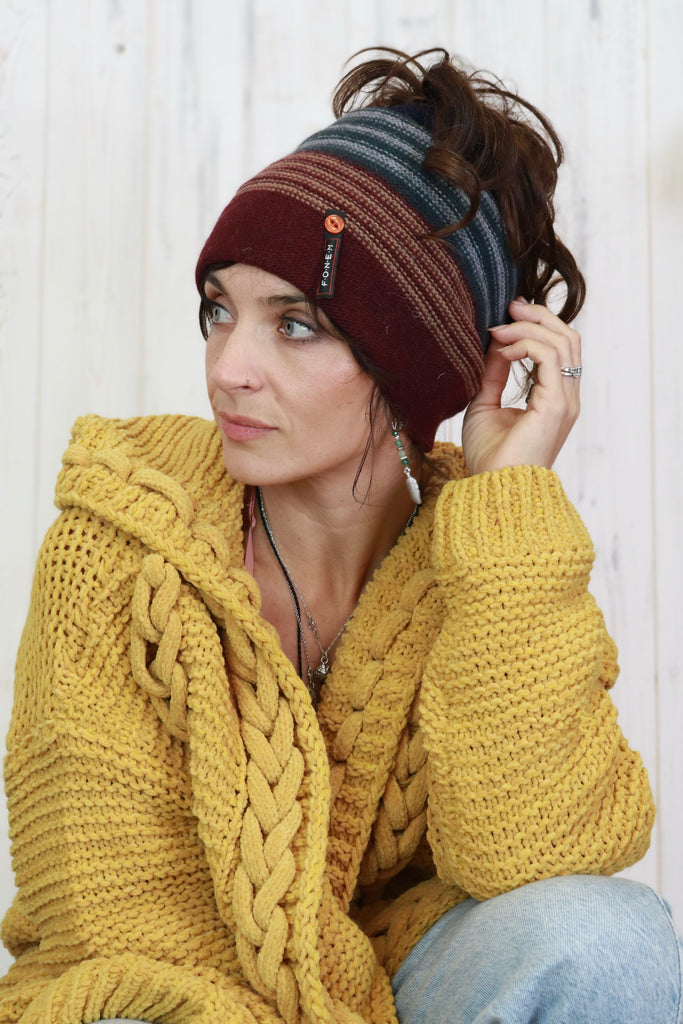 Multiway stripe beanie (Maroon)