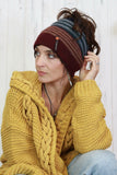 Multiway stripe beanie (Maroon)