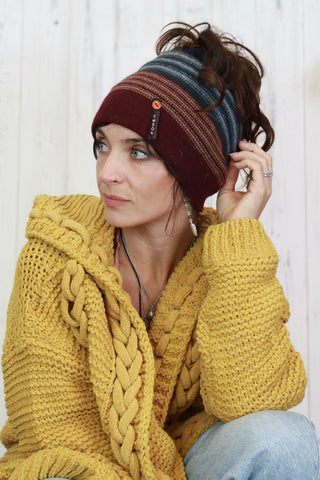 Multiway stripe beanie (Maroon)