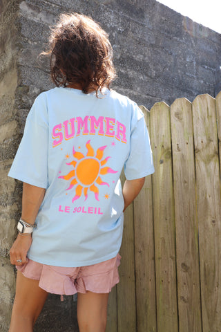 Sky blue summer graphic tee