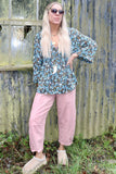 Blue floral peasant blouse