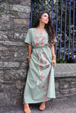 Floral embroidered olive dress