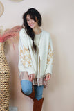 Floral embroidered tie cardigan (Cream)