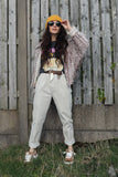 Paper bag waist cord trousers (Cream)