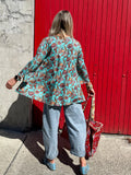 Coral border floral kimono