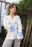 Blue diamond embroidered blouse