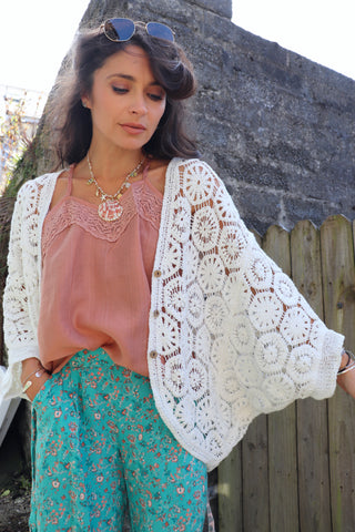 White honeycomb crochet top