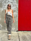 Leopard print cord dungarees