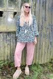 Blue floral peasant blouse