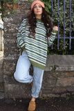 Moss green slouchy stripe jumper