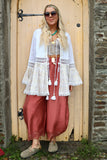 Embroidered crochet trim tiered kimono