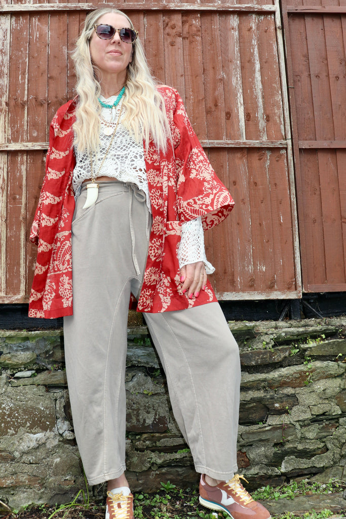 Floral printed red kimono