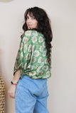 Khaki floral silky blouse