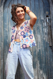 Pink floral crochet waistcoat
